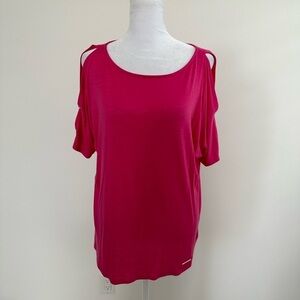 JONES NEW YORK  SIGNATURE Short Slit Sleeve Top Size S Pink Viscose/ Elastane
